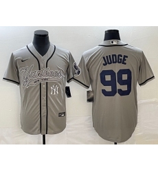 Men New York Yankees 99 Aaron Judge Gray With Patch Cool Base Stitched Baseball Jersey