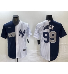 Men New York Yankees 99 Aaron Judge Navy White Split Stitched Baseball Jersey