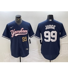 Men New York Yankees 99 Aaron Judge Number Navy Cool Base Stitched Baseball Jersey