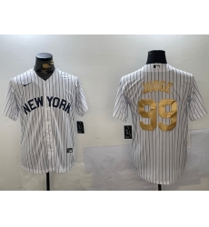 Men New York Yankees 99 Aaron Judge White Pinstripe Fashion Cool Base Jersey 1