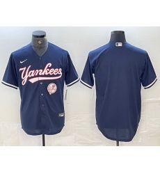 Men New York Yankees Big LOGO Navy Cool Base Stitched Baseball Jersey 60