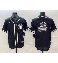 Men New York Yankees Black Team Big Logo Cool Base Stitched Baseball Jersey 3