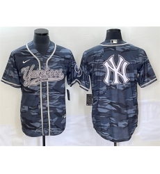 Men New York Yankees Gray Camo Team Big Logo With Patch Cool Base Stitched Baseball JerseyS
