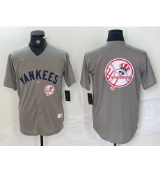 Men New York Yankees Grey Team Big Logo Cool Base Stitched Baseball Jersey 001