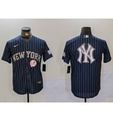 Men New York Yankees Navy Team Big Logo Cool Base Stitched Baseball Jersey 003