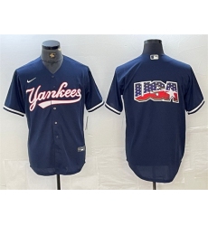 Men New York Yankees Navy Team Big Logo Cool Base Stitched Baseball Jersey 6