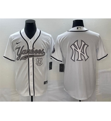 Men New York Yankees White Team Big Logo Cool Base Stitched Baseball Jersey