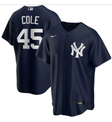 Men Nike New York Yankees 45 Gerrit Cole Navy Road Stitched Baseball Jersey