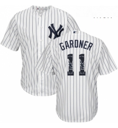 Mens Majestic New York Yankees 11 Brett Gardner Authentic White Team Logo Fashion MLB Jersey