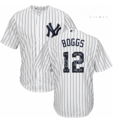 Mens Majestic New York Yankees 12 Wade Boggs Authentic White Team Logo Fashion MLB Jersey