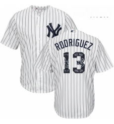 Mens Majestic New York Yankees 13 Alex Rodriguez Authentic White Team Logo Fashion MLB Jersey