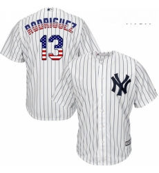 Mens Majestic New York Yankees 13 Alex Rodriguez Replica White USA Flag Fashion MLB Jersey