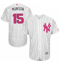 Mens Majestic New York Yankees 15 Thurman Munson Authentic White 2016 Mothers Day Fashion Flex Base Jersey 