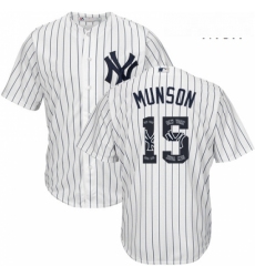 Mens Majestic New York Yankees 15 Thurman Munson Authentic White Team Logo Fashion MLB Jersey