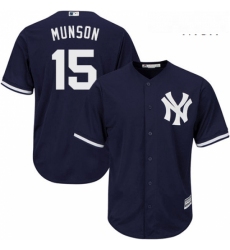 Mens Majestic New York Yankees 15 Thurman Munson Replica Navy Blue Alternate MLB Jersey