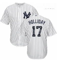 Mens Majestic New York Yankees 17 Matt Holliday Authentic White Team Logo Fashion MLB Jersey