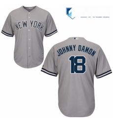 Mens Majestic New York Yankees 18 Johnny Damon Replica Grey Road MLB Jersey