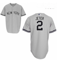 Mens Majestic New York Yankees 2 Derek Jeter Authentic Grey Name On Back MLB Jersey