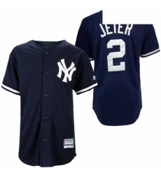 Mens Majestic New York Yankees 2 Derek Jeter Authentic Navy Blue MLB Jersey
