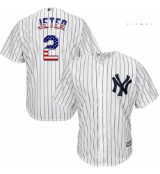 Mens Majestic New York Yankees 2 Derek Jeter Authentic White USA Flag Fashion MLB Jersey
