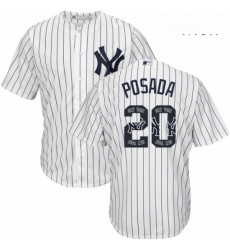 Mens Majestic New York Yankees 20 Jorge Posada Authentic White Team Logo Fashion MLB Jersey