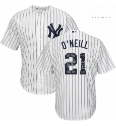 Mens Majestic New York Yankees 21 Paul ONeill Authentic White Team Logo Fashion MLB Jersey