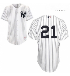 Mens Majestic New York Yankees 21 Paul ONeill Replica White Cooperstown MLB Jersey