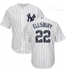 Mens Majestic New York Yankees 22 Jacoby Ellsbury Authentic White Team Logo Fashion MLB Jersey