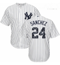 Mens Majestic New York Yankees 24 Gary Sanchez Authentic White Team Logo Fashion MLB Jersey
