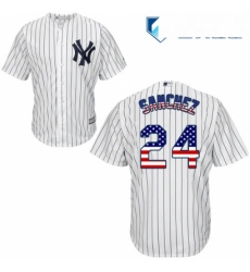 Mens Majestic New York Yankees 24 Gary Sanchez Authentic White USA Flag Fashion MLB Jersey