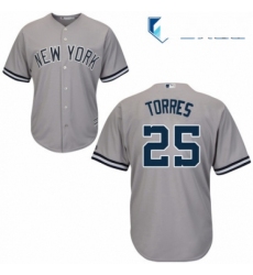 Mens Majestic New York Yankees 25 Gleyber Torres Replica Grey Road MLB Jersey 
