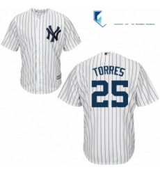 Mens Majestic New York Yankees 25 Gleyber Torres Replica White Home MLB Jersey 
