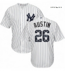 Mens Majestic New York Yankees 26 Tyler Austin Authentic White Team Logo Fashion MLB Jersey 