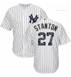 Mens Majestic New York Yankees 27 Giancarlo Stanton Authentic White Team Logo Fashion MLB Jersey 