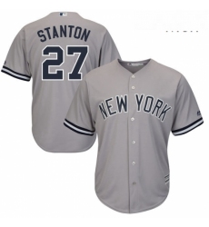 Mens Majestic New York Yankees 27 Giancarlo Stanton Replica Grey Road MLB Jersey 