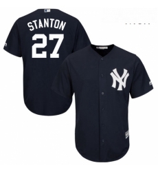 Mens Majestic New York Yankees 27 Giancarlo Stanton Replica Navy Blue Alternate MLB Jersey 