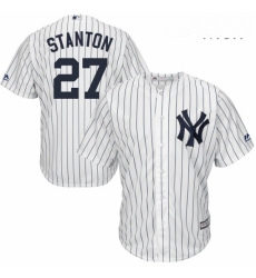 Mens Majestic New York Yankees 27 Giancarlo Stanton Replica White Home MLB Jersey 
