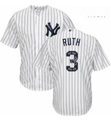 Mens Majestic New York Yankees 3 Babe Ruth Authentic White Team Logo Fashion MLB Jersey