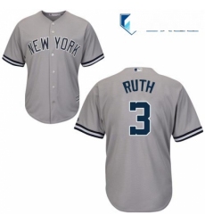 Mens Majestic New York Yankees 3 Babe Ruth Replica Grey Road MLB Jersey