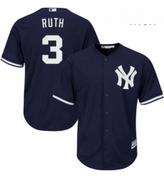 Mens Majestic New York Yankees 3 Babe Ruth Replica Navy Blue Alternate MLB Jersey