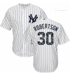Mens Majestic New York Yankees 30 David Robertson Authentic White Team Logo Fashion MLB Jersey 