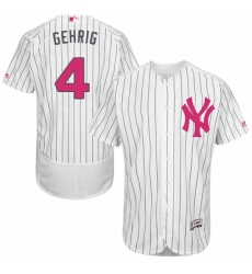 Mens Majestic New York Yankees 4 Lou Gehrig Authentic White 2016 Mothers Day Fashion Flex Base MLB Jersey
