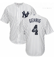 Mens Majestic New York Yankees 4 Lou Gehrig Authentic White Team Logo Fashion MLB Jersey