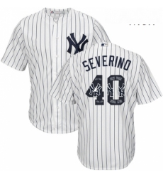 Mens Majestic New York Yankees 40 Luis Severino Authentic White Team Logo Fashion MLB Jersey 