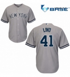 Mens Majestic New York Yankees 41 Adam Lind Replica Grey Road MLB Jersey 