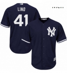 Mens Majestic New York Yankees 41 Adam Lind Replica Navy Blue Alternate MLB Jersey 
