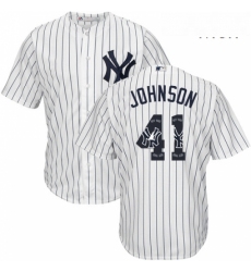 Mens Majestic New York Yankees 41 Randy Johnson Authentic White Team Logo Fashion MLB Jersey