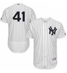 Mens Majestic New York Yankees 41 Randy Johnson White Home Flex Base Authentic Collection MLB Jersey