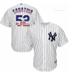 Mens Majestic New York Yankees 52 CC Sabathia Authentic White USA Flag Fashion MLB Jersey