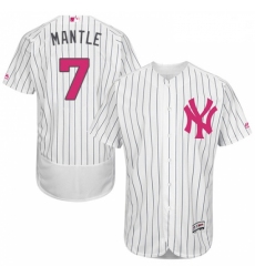 Mens Majestic New York Yankees 7 Mickey Mantle Authentic White 2016 Mothers Day Fashion Flex Base MLB Jersey